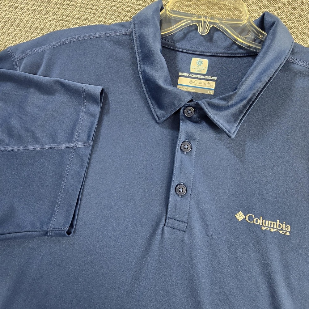 Columbia Polo Shirt Mens Large Blue Omni-Freeze Zero PFG‎ Fishing Performance